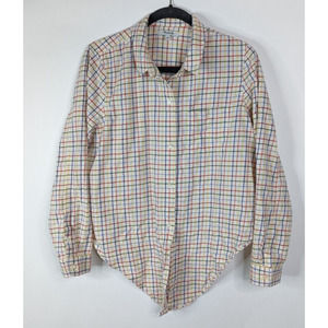 Madewell XL Rainbow Plaid Flannel Cotton Long Sleeve Button Down Tie Front Shirt